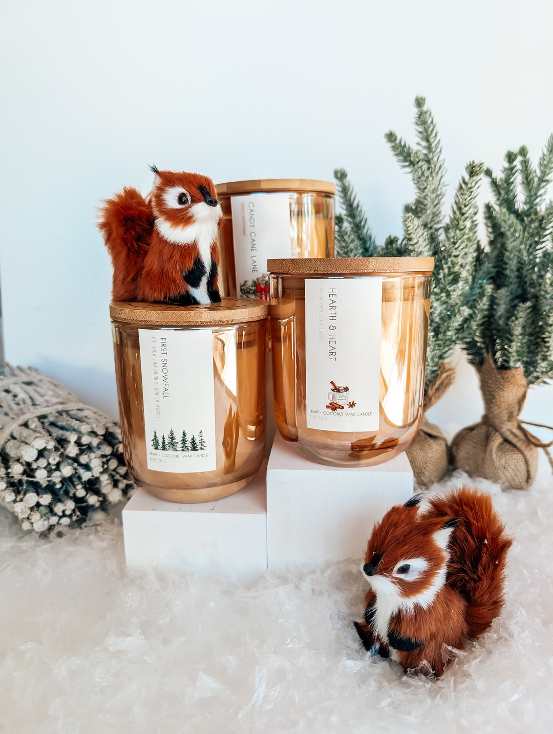 holiday candles
Celebrate the magic of the season with our Winter Candles, featuring three christmas candles to warm your home. Hearth & Heart wraps you in the cozy embrace of small-batch maple syrup, chai spices, and frothy oat milk, evoking the comfort of a steaming latte by the fire. Candy Cane Lane brings a refreshing burst of cool peppermint and creamy sweetness, reminiscent of festive treats and holiday cheer. First Snowfall captures the serene beauty of a winter morning with crisp, clean notes.