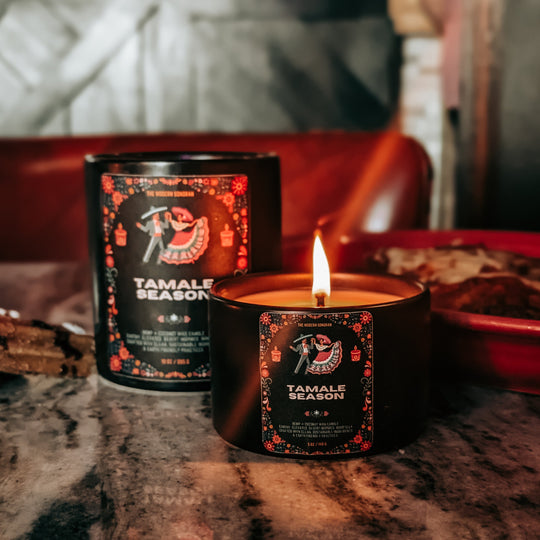 tamale season candle celebrating southwestern tradition and hispanic culture. 